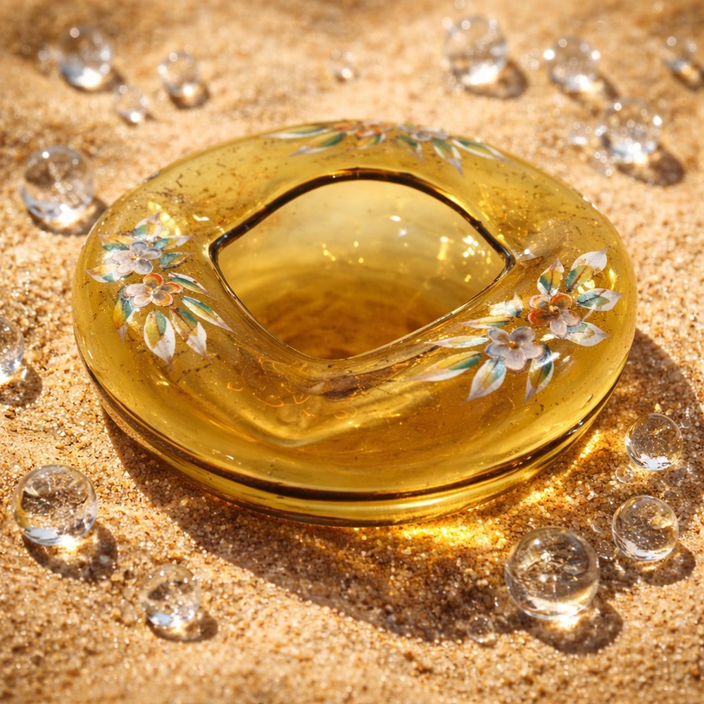 CZECH BOHEMIAN Glass Cake Flower  Ashtray